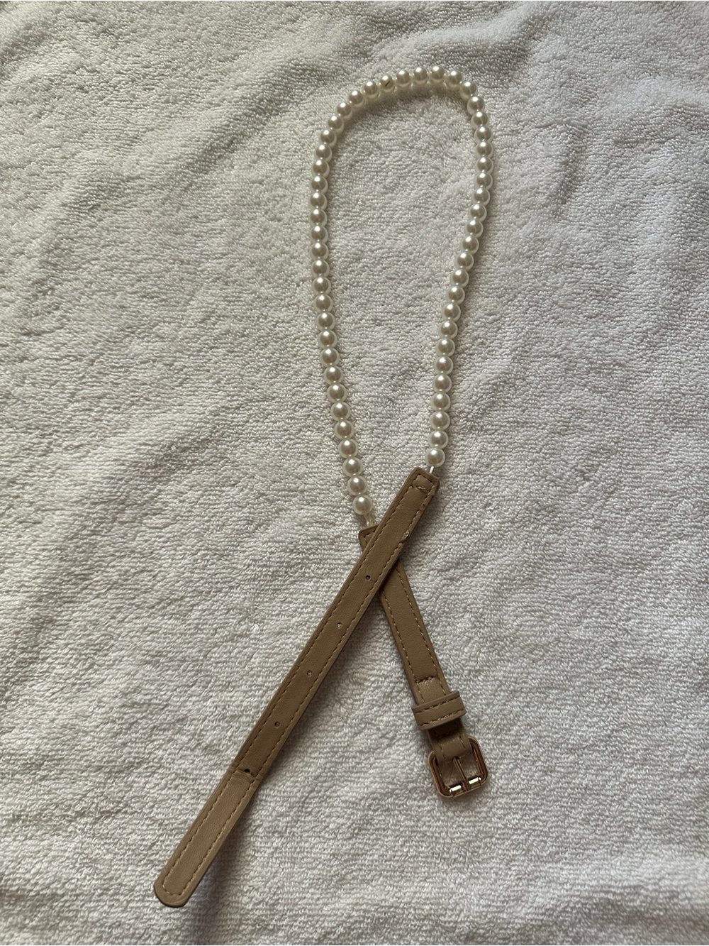 Pearl and Tan Strap Belt - Elegant Women’s Accessory